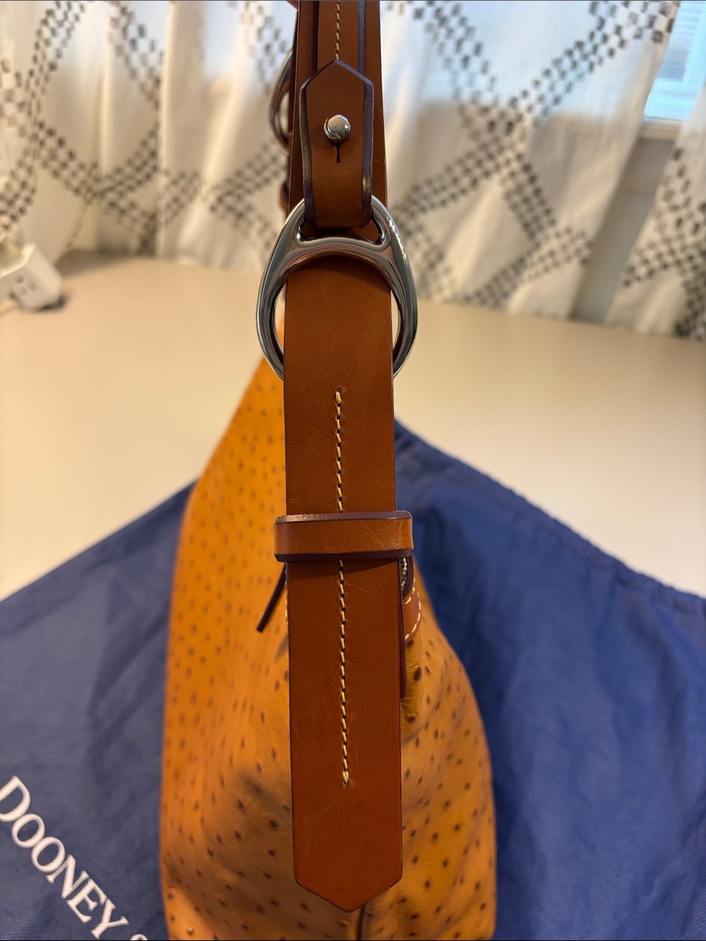 Dooney & Bourke Vintage Tan Ostrich-Embossed Leather Hobo Bag - Picture 9 of 11